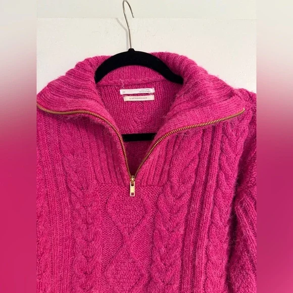 ANTHROPOLOGIE Cable Knit Fishermen 1/4 Zip Pullover Sweater Pink SIZE: XS - Picture 7 of 12